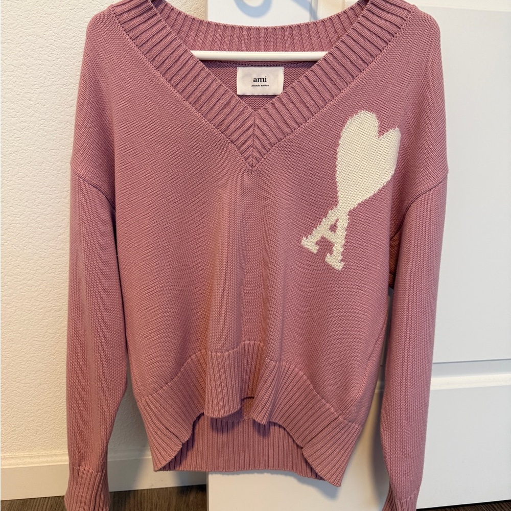 Ami V Neck Sweater Pale Pink Size XS